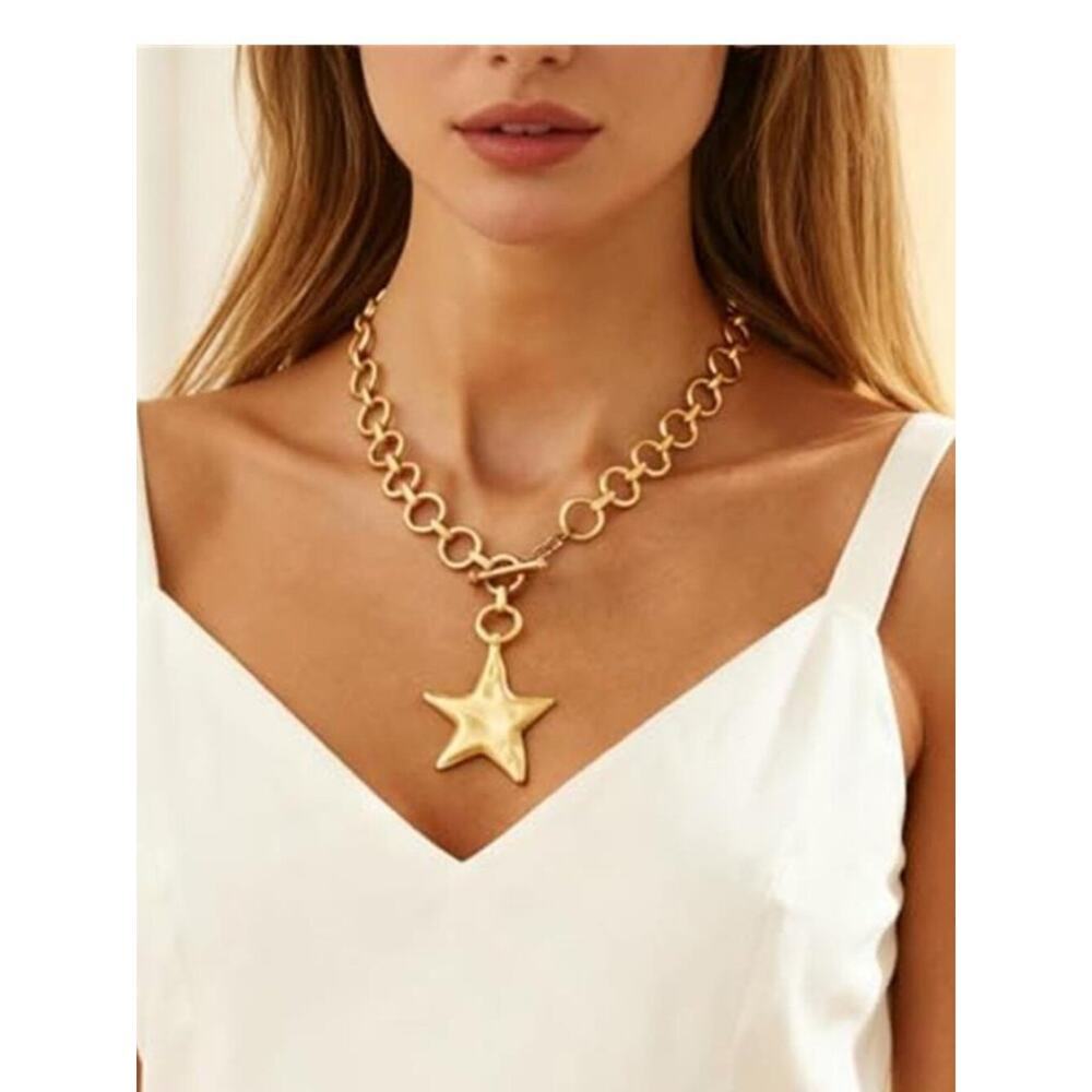 Long Chunky Star Necklace Purffy Gold Star Necklaces for Women